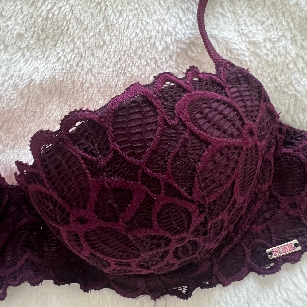 Victoria Secret Bra Size 32C Burgundy Underwired Push-Up Racerback